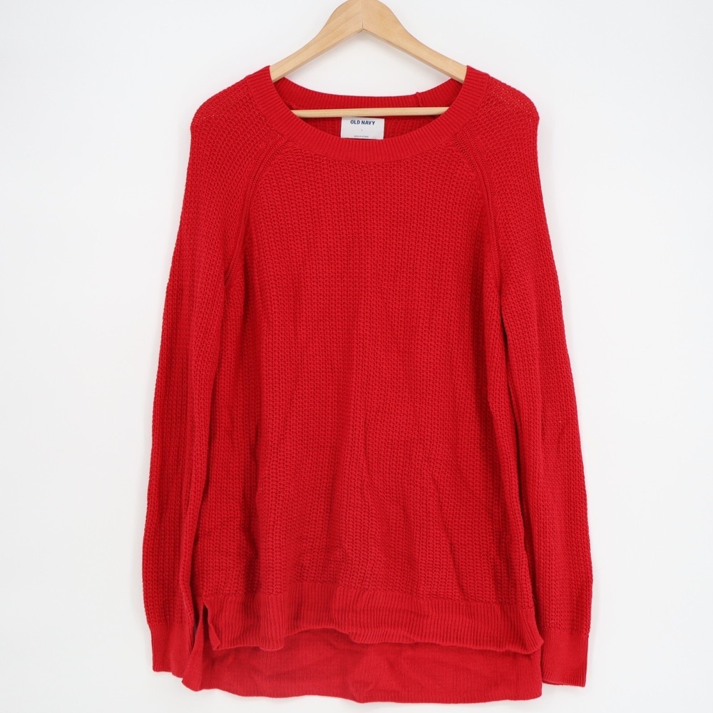 Old Navy Sweater Womens Large Red Knit Stretch Long Sleeve Crew Neck Pullover - Picture 2 of 6